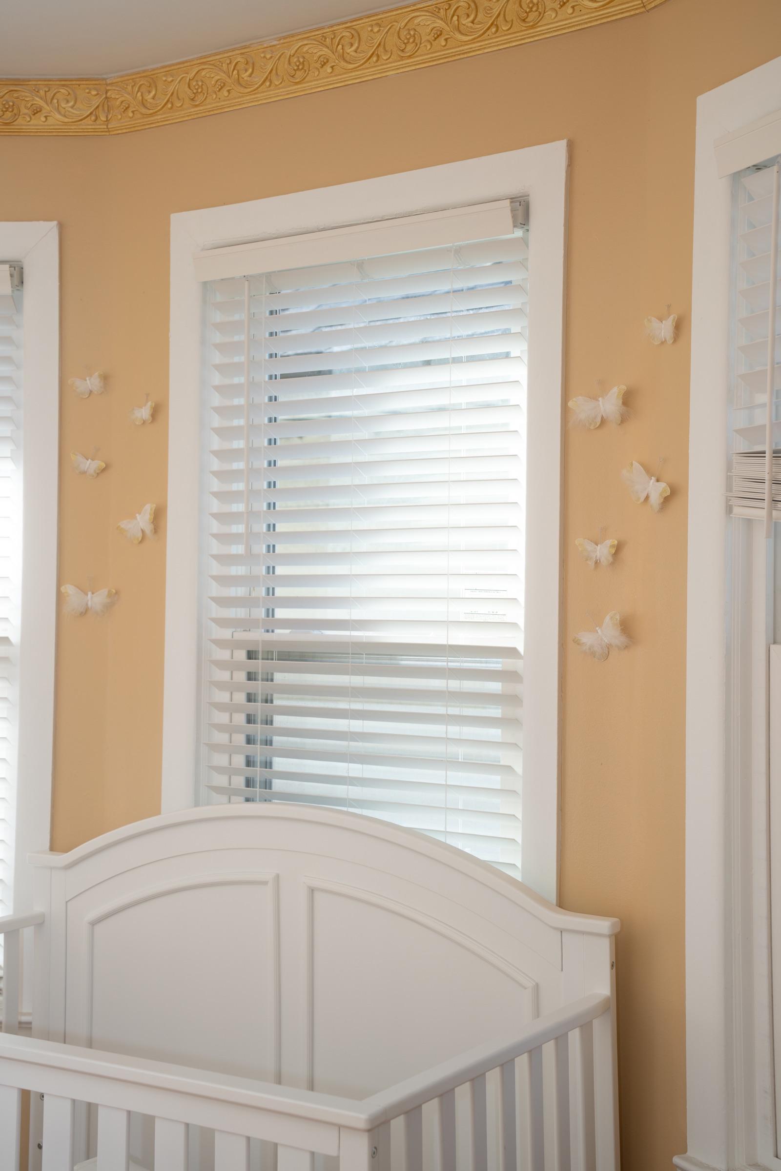Window detail in the rest room near the cribs.